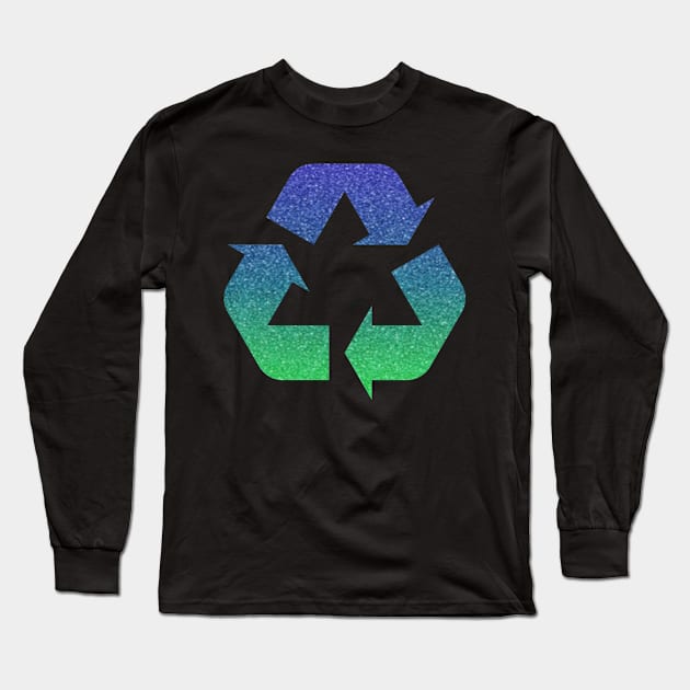 Green Blue Ombre Faux Glitter Recycle Symbol Long Sleeve T-Shirt by Felicity-K